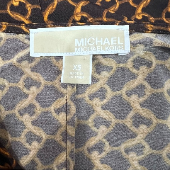 Michael Kors Espresso Chain Link Print Stretch Jersey Faux Wrap Dress - Picture 12 of 14